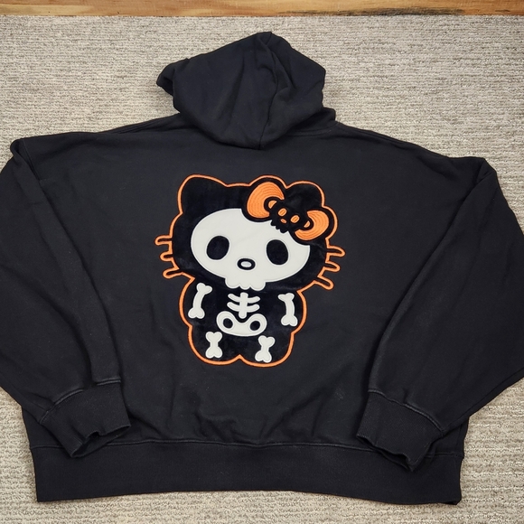 Hello Kitty Halloween Forever 21 Collab Hoodie Women Plus 1X Black Hood Ears Bow - Picture 1 of 9